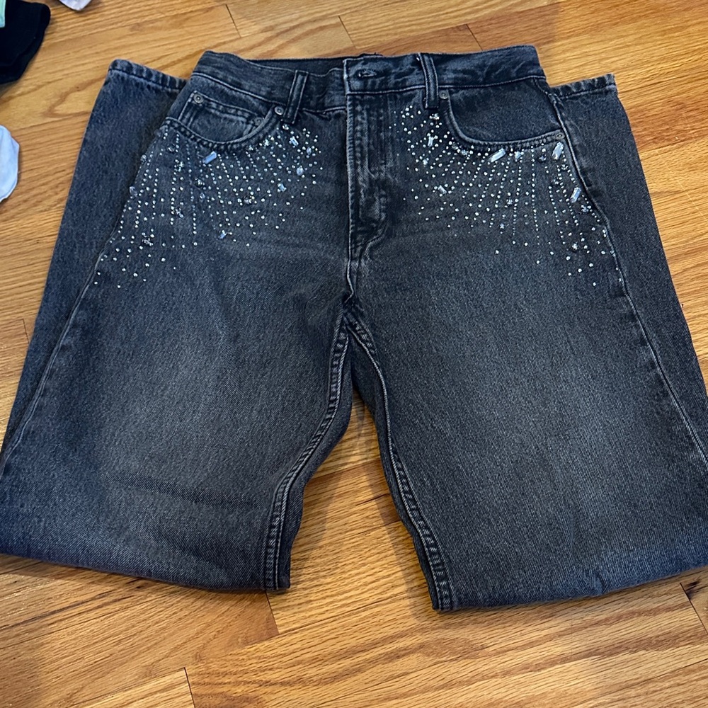 Zara Black Straight Leg Jeans with Silver Accents
